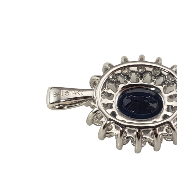 14K White Gold Sapphire and Diamond Pendant Certified #16203 - Picture 5 of 8